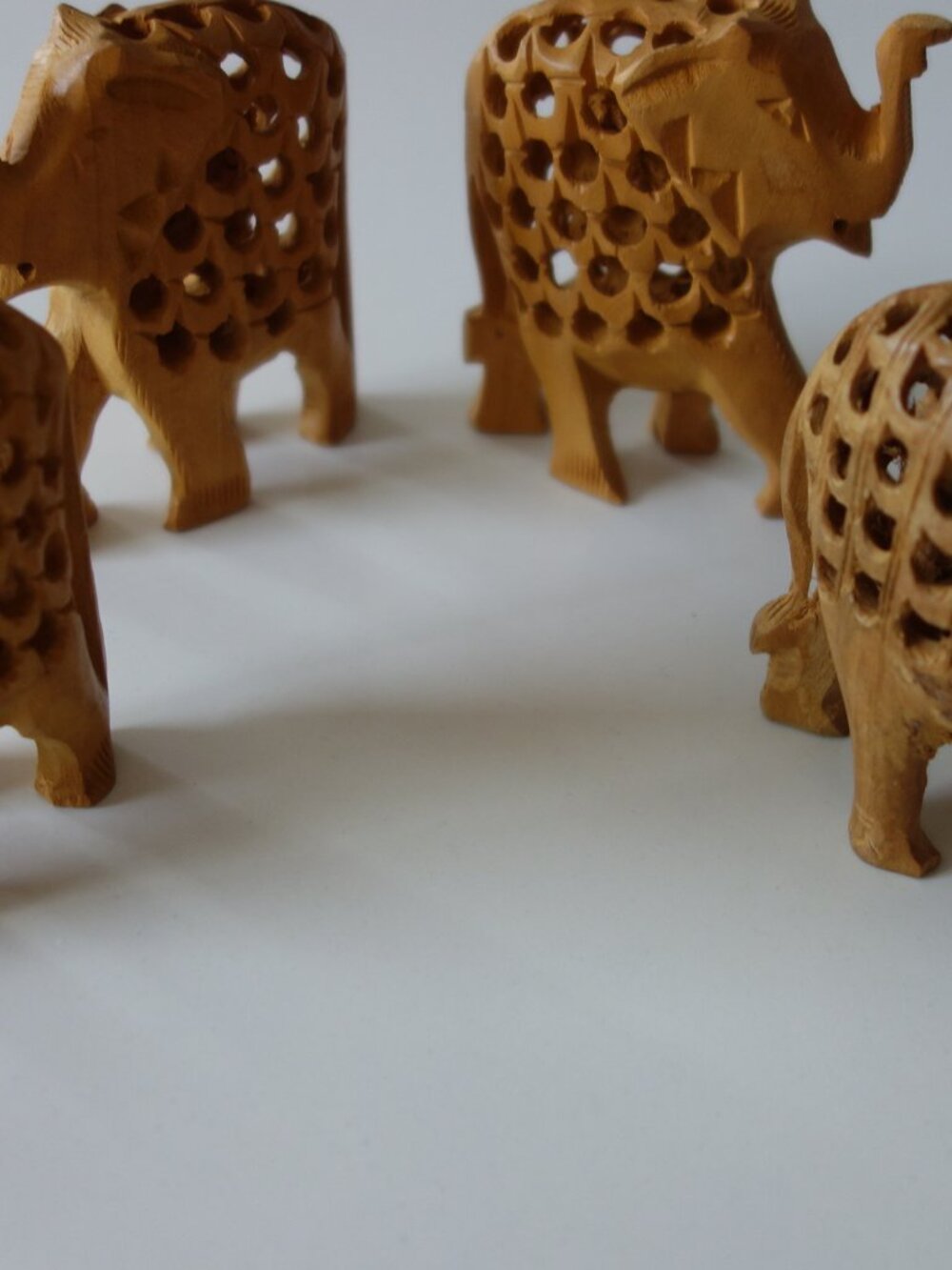 Hand Carved Set of 4 Wooden Elephant with a Baby Inside Hand Carved 3.5"x3.5"
